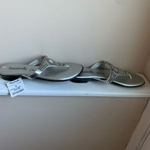 Women’s silver beaded flip flop sandals